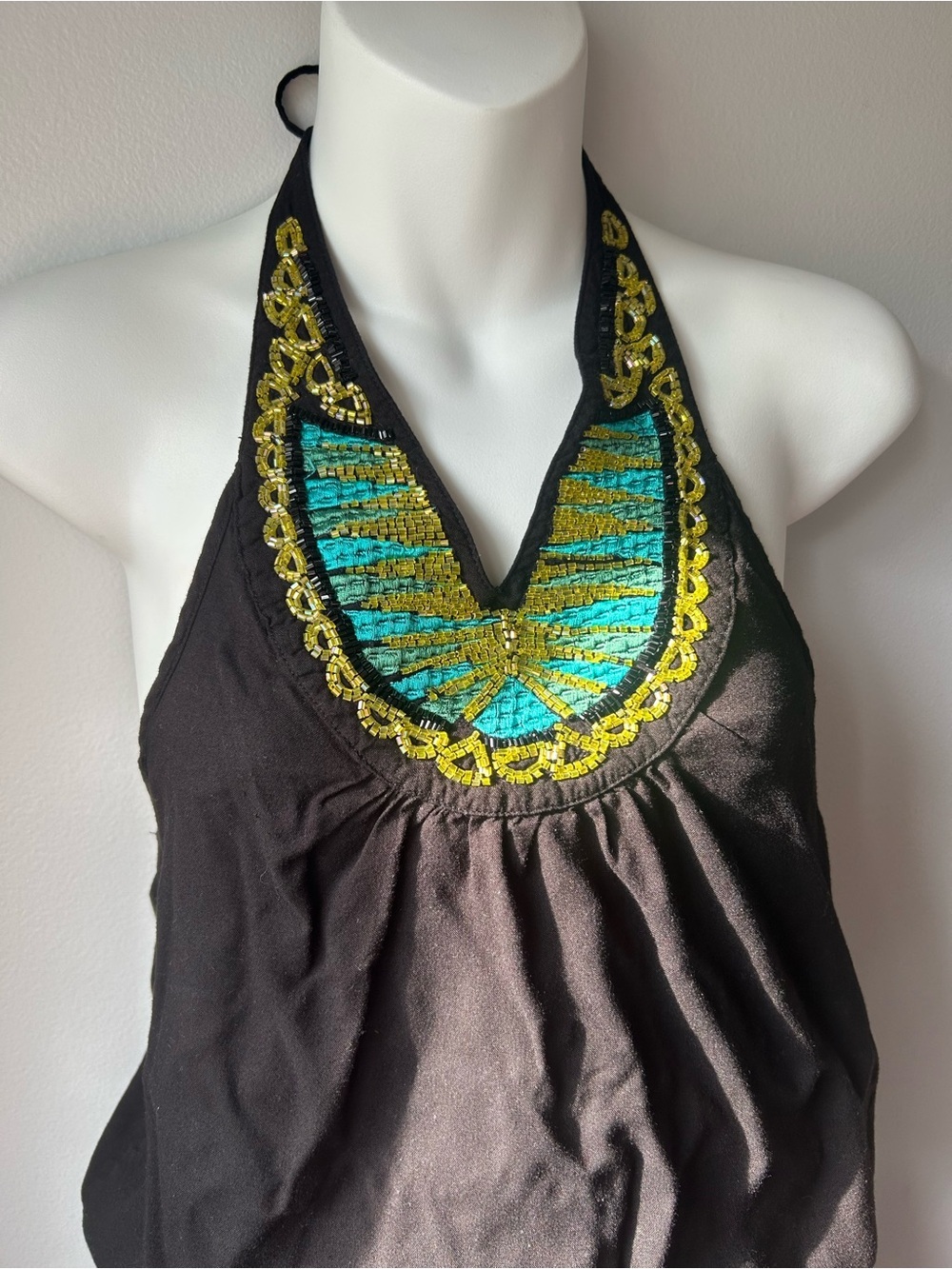 ⚡️2 for $38 Halter Jumpsuit with Embroidered  Teal & Gold Accent